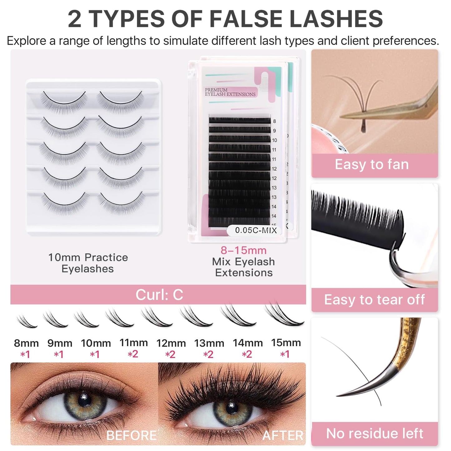 Vznffur Lash Extension kit for Beginners, Eyelash Extension Kit with Mannequin Head, Lash Starter Kit with Everything Eyelash Glue USB Fan Cosmetology Esthetician Supplies for Practice Training