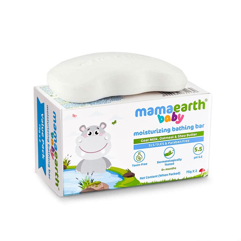 MAMAEARTH Baby Moisturizing Bathing Bar Goat Milk, Oatmeal & Shea Butter 75g × 2 (2.64 oz Each)