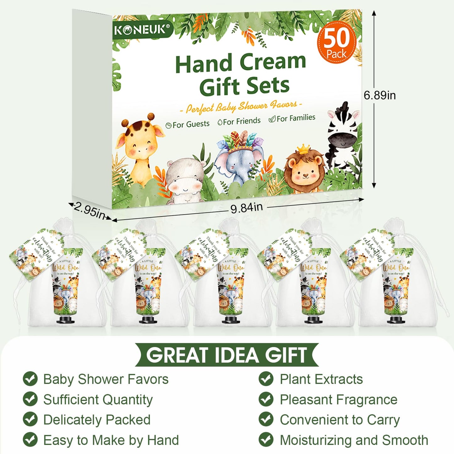 50 Pack Baby Shower Bulk Hand Cream Gifts Sets, Baby Shower Favors and Bridal Shower Favors for Guests with Thank You Card and Organza Gift Bags, Birthday Gifts, Appreciation Gifts for Guests (Animal)