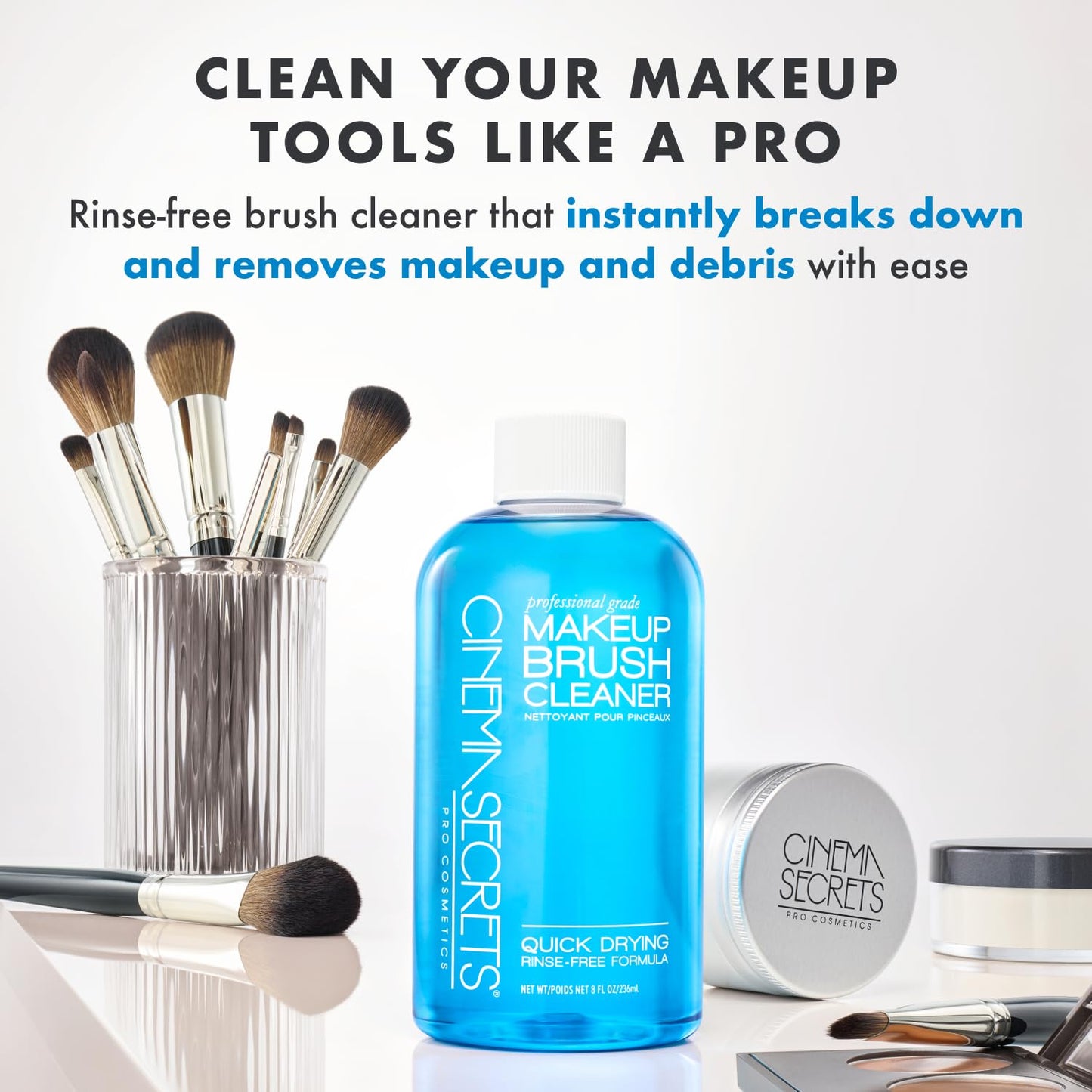 Cinema Secrets Makeup Brush Cleaner Spray - Original Blue Vanilla Formula | Quick-Drying & Rinse-Free