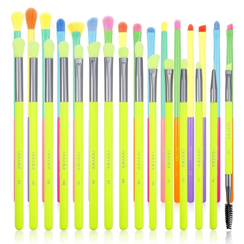 Docolor 15-Piece Neon Eye Makeup Brush Set | Professional Colorful Eyeshadow & Blending Brushes