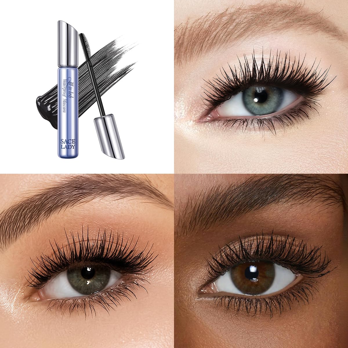 SACE LADY Waterproof Mascara, All-in-Lash Mascara Volume and Length Eyelashes, Smudge-proof and Sweat-proof, Long Lasting Curl, Natrual Black Eye Makeup Gift for Women