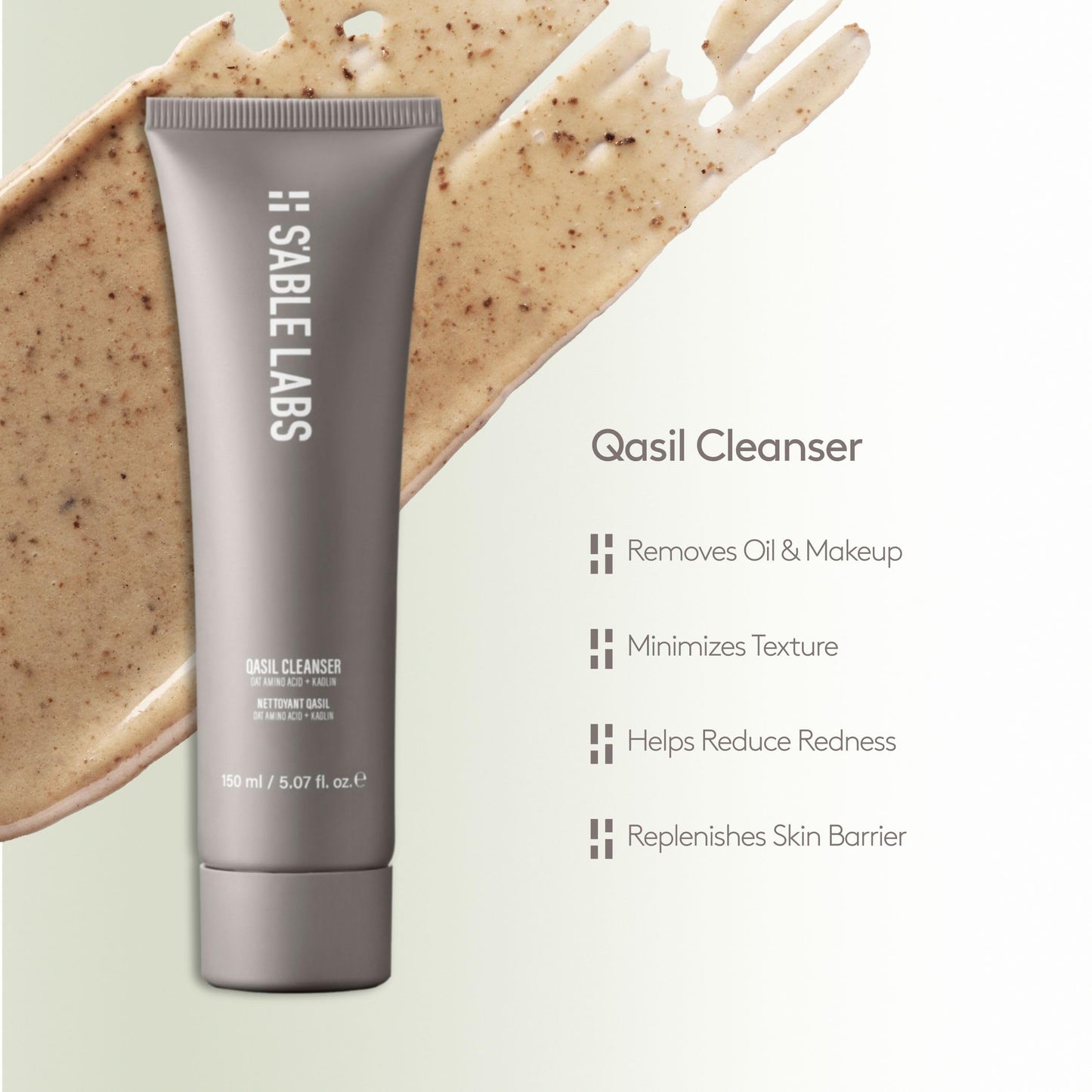 S'ABLE LABS - Qasil Facial Cleanser | Nourish, Cleanse, Soothe, Smooth | Oat Amino Acids, Shea Butter, Squalene, Vitamins E + B | Melanin-Inclusive Skincare (150 mL | 5.07 fl oz)