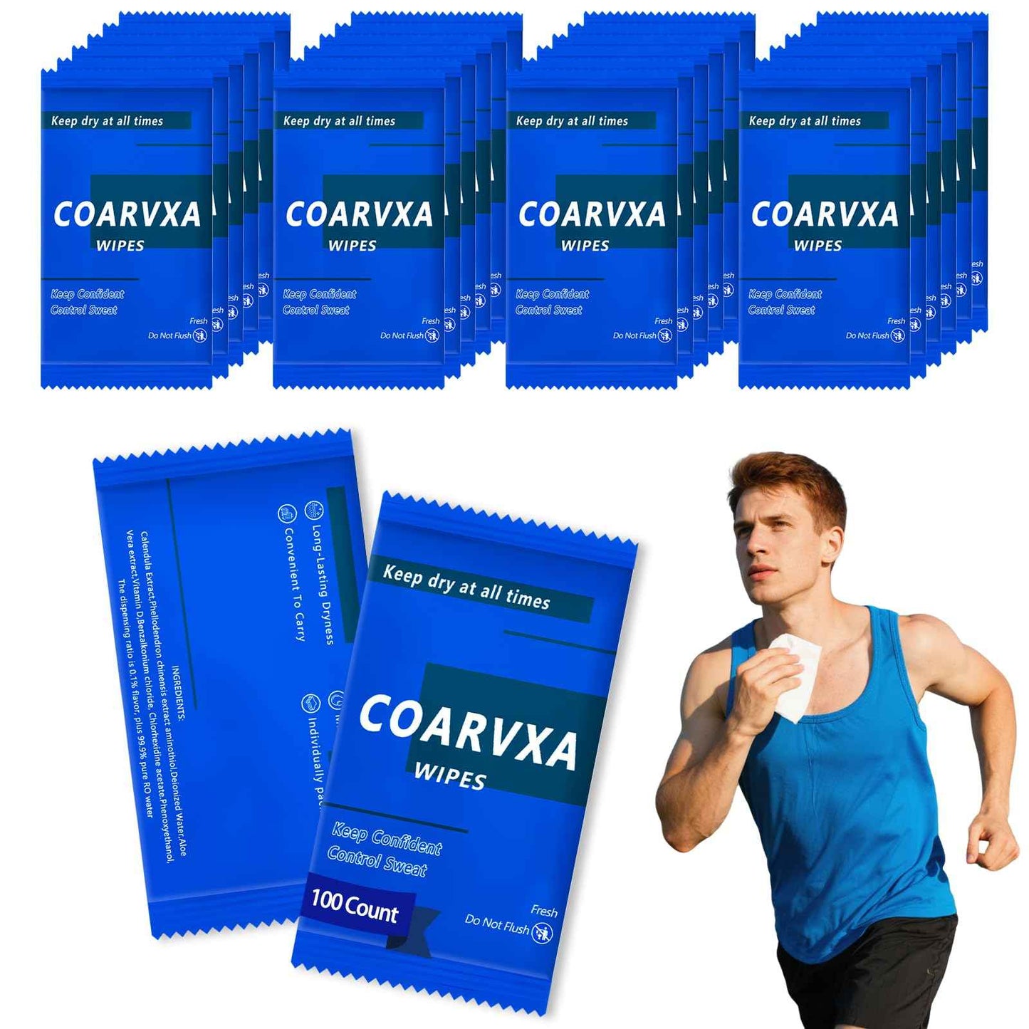 COARVXA Mini Deodorant Body Wipes 100 pieces of deodorant Wipes And Travel To Clean Skin And Travel Deodorant Individually Wrap Hypoallergenic For Female Male Teenagers