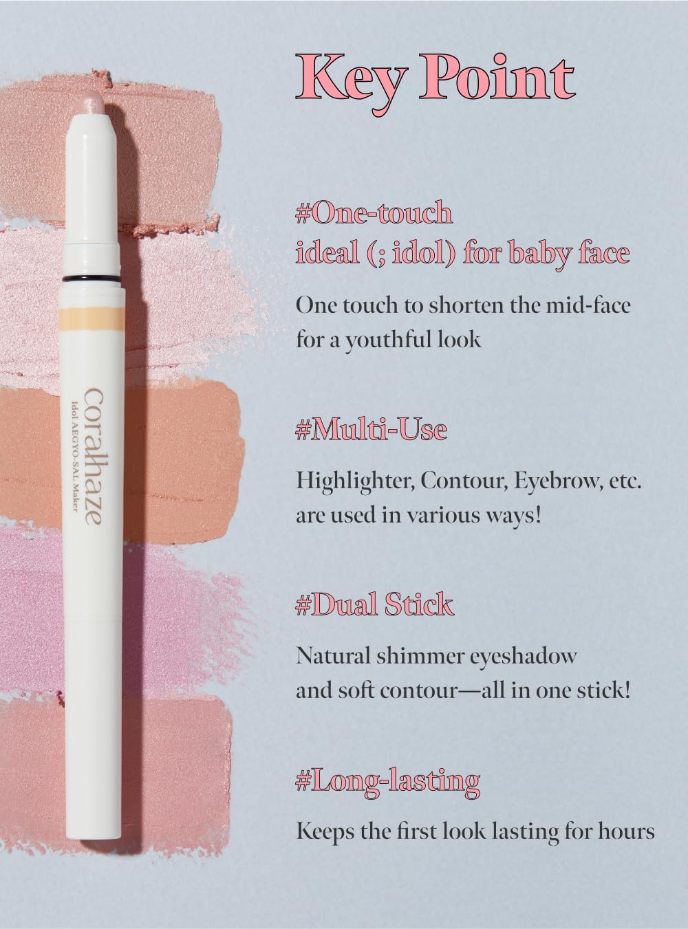 CORALHAZE Idol AEGYO-SAL Maker 05 Dreamy Rose, 2-in-1 Under-Eye Highlighter and Contour Liner for Bright, Voluminous Eyes, Long-Lasting, Smudge-Proof Shimmer Stick with Natural Glow, Korean Beauty