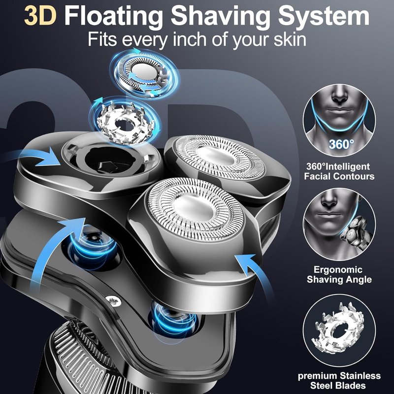 Electric Razor for Men - Waterproof Rotary Shaver with LED Display | Rechargeable Cordless Design