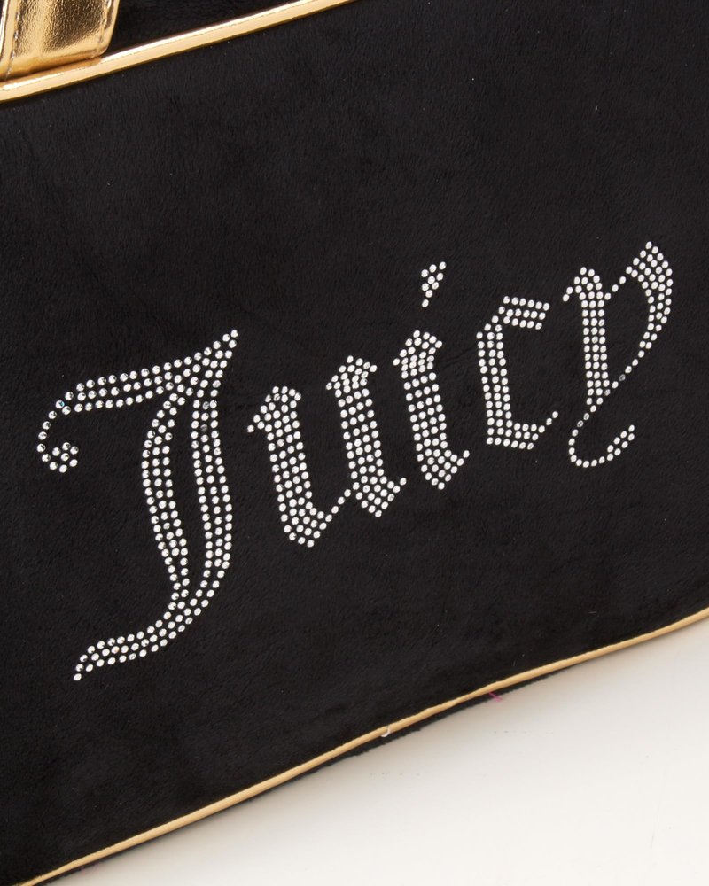 Juicy Couture Black Makeup Bag Cosmetics Organizer Travel Essentials Weekender Velour Rhinestone Gold Trim