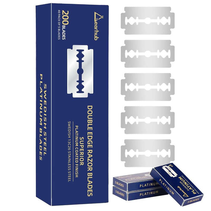 Gearhub Double Edge Safety Razor Blades - 200 Count Swedish Stainless Steel Refills | Mild to Medium Sharpness for Smooth Shaves