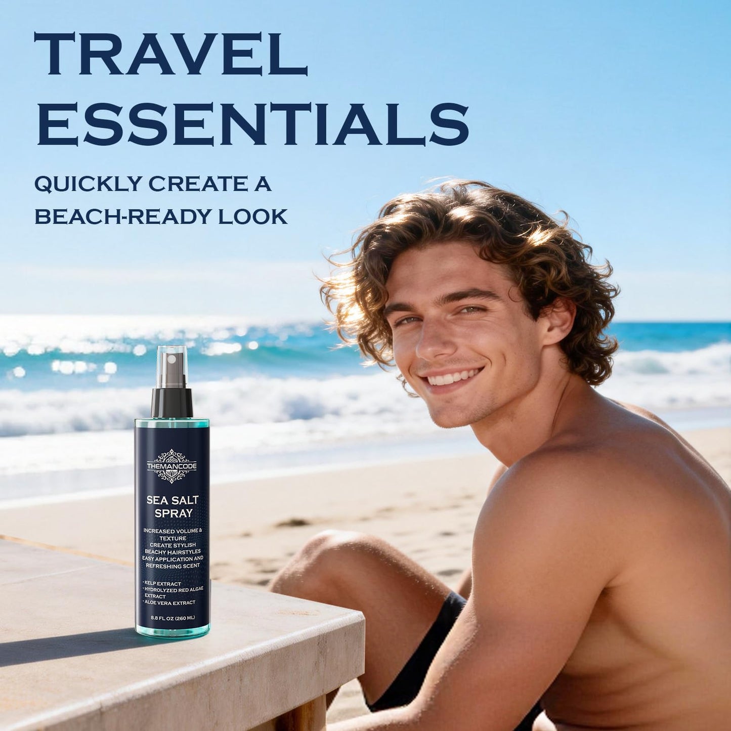 THEMANCODE Sea Salt Spray for Men, Texturizing Hairspray, Travel Essentials, Beach Vacation Essentials, Surf Spray Adds Instant Volume, Travel Essentials, Hair Gifts for Men, 8.8 Oz