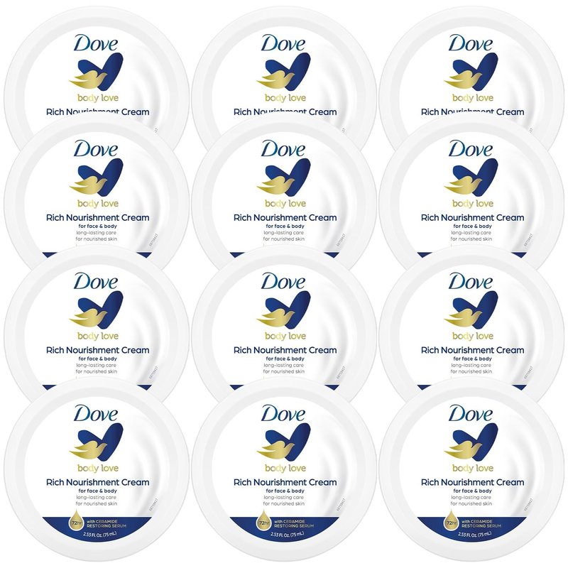 Dove Body Love Rich Nourishment Cream - Fast-Absorbing Moisturizer for Extremely Dry Skin | Travel Size 2.53 OZ (Pack of 12)