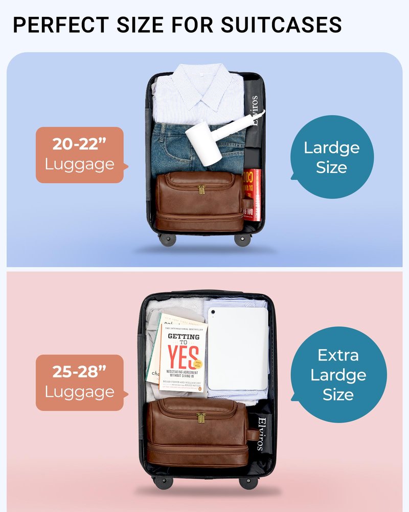 Elviros Toiletry Bag for Mens PU Leather Travel Organizer Kit with Hanging hook, Large Water-resistant Toiletries Bathroom Shaving Bags (Extra Large, Dark Brown)