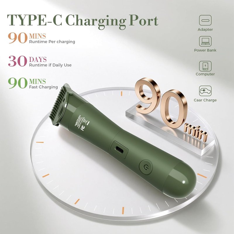 Bikini Trimmer for Women - 2 in 1 Waterproof Electric Shaver with LED Light | Green