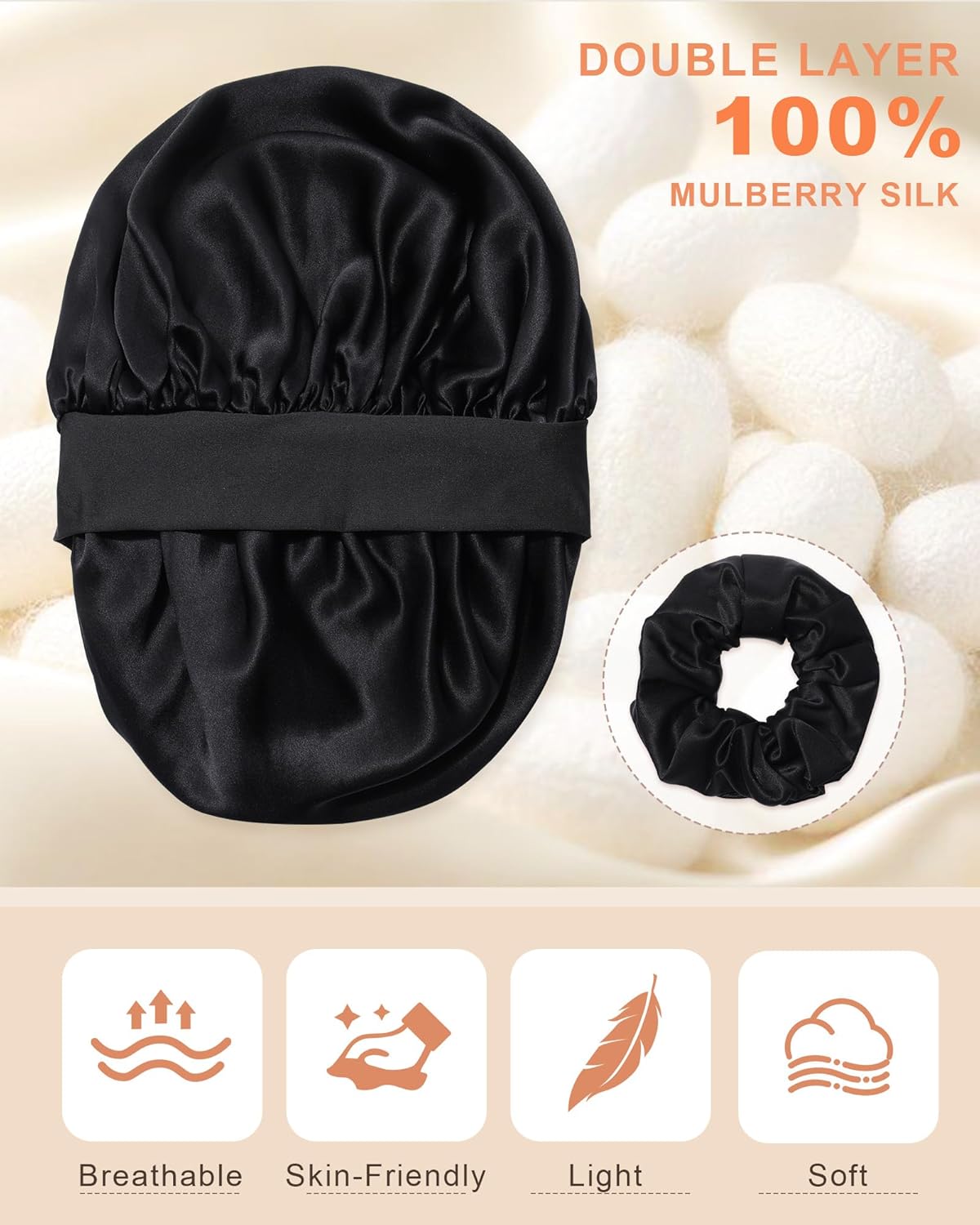 Mulberry Silk Sleep Bonnet for Women - Double Layer Reversible Hair Wrap | Curly Hair Protection