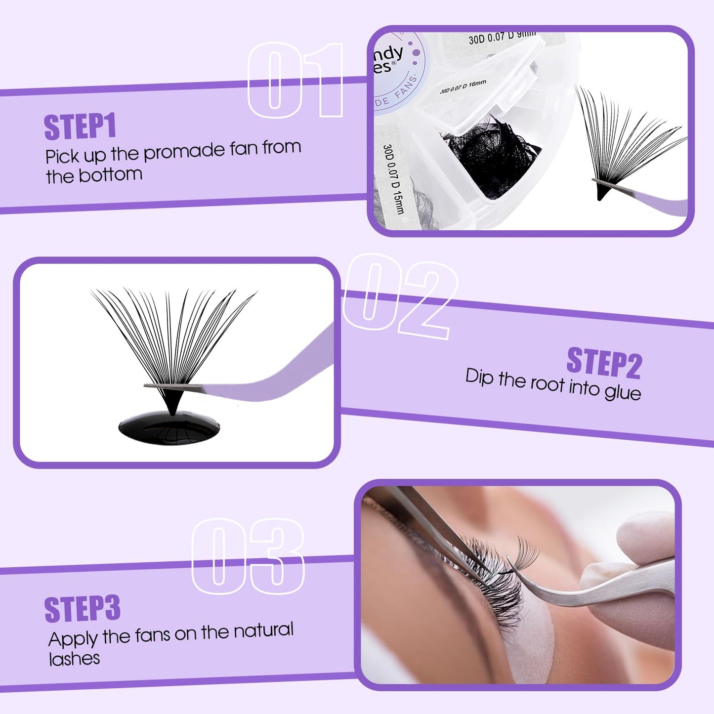 Wendy Lashes Premade Fans, 500PCS Professional Volume Eyelash Extensions,9-16mm Mixed Lengths, D Curl, Black Matte, Thin Base, Easy to Apply, Natural Soft Look