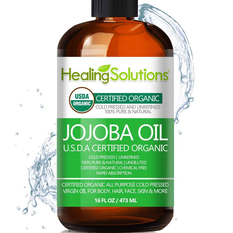 Healing Solutions Oils Organic Jojoba Oil 16 oz Pure Cold Pressed 100% Natural Serum for Hair, Skin, Face, Body, Scalp, Cuticle & Nail, Unrefined Moisturizing & Acne Fighter Treatment 473 ml