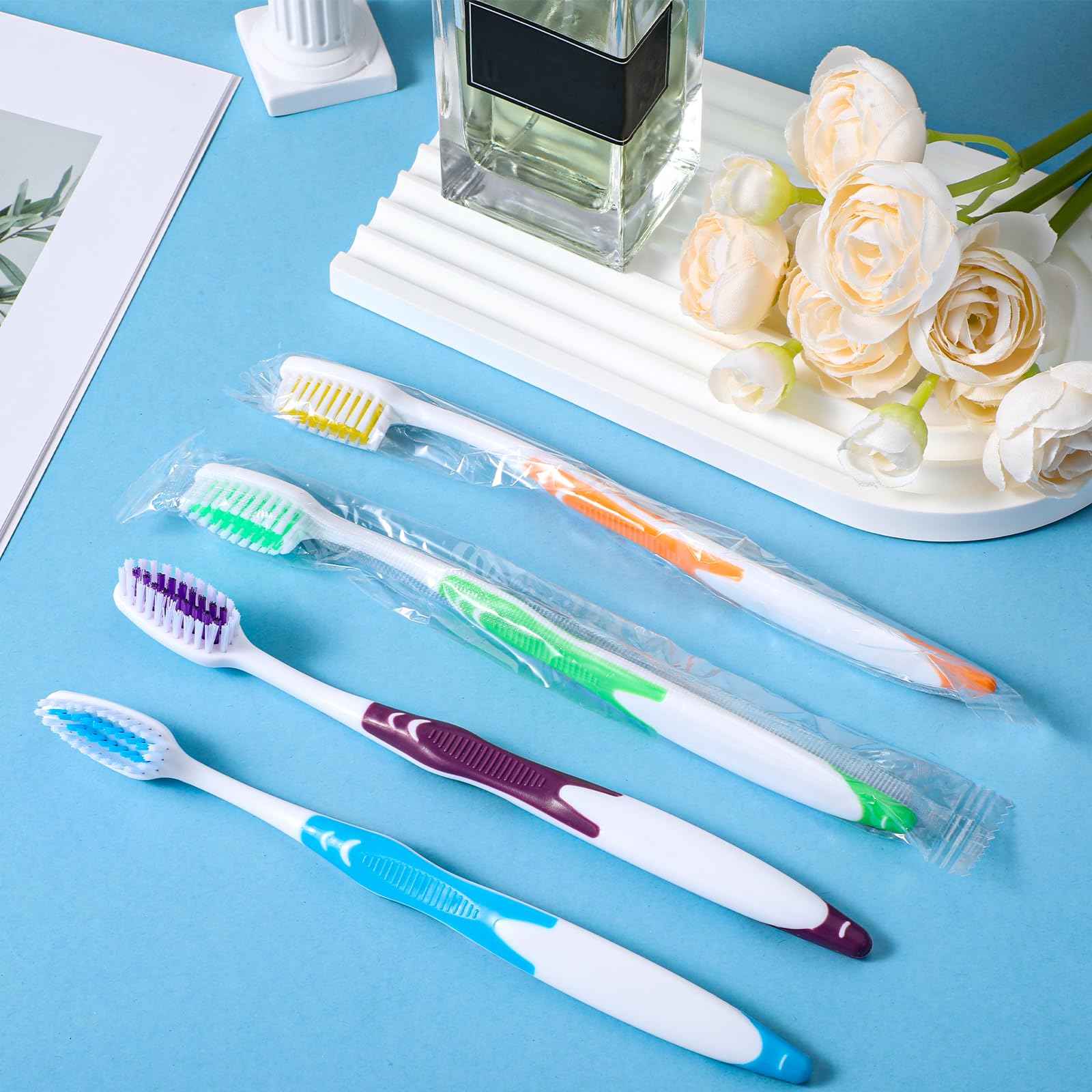 HekouJiub 120 Pack Individually Wrapped Bulk Toothbrushes Pack Disposable Toothbrushes Med-Soft Bristles Toothbrushe for Travel, Hotels, Donations