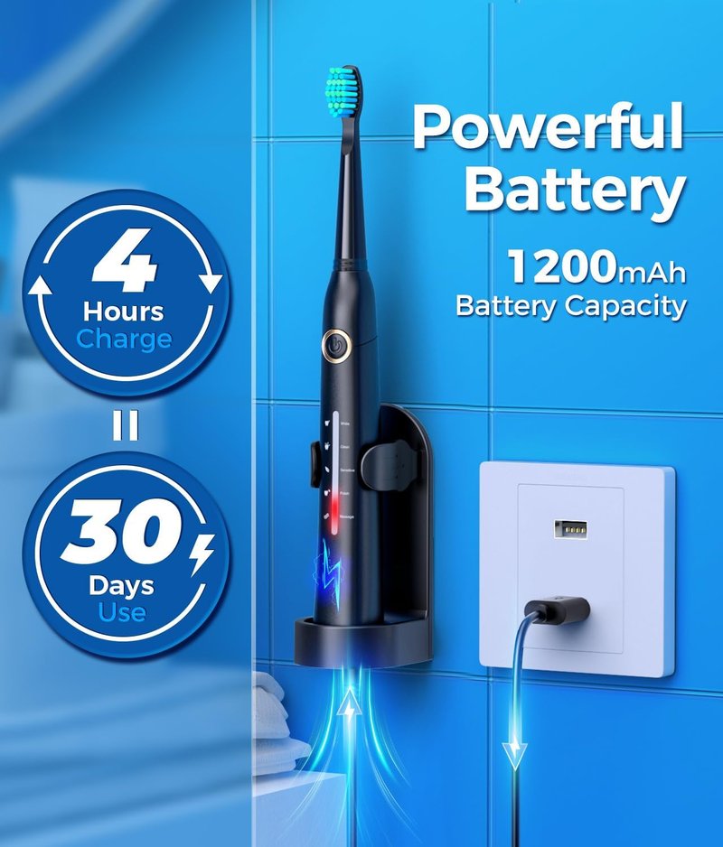 Sonic Electric Toothbrush - 8 Brush Heads, Rechargeable, 40000 VPM Deep Clean | Travel Case, Black