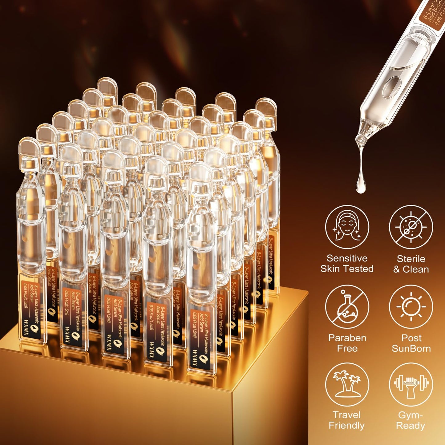 WXMX Ultra Hyaluronic Acid Serum for face with 8 Types of HA - 80,000 ppm HA Complex, Matrixyl 3000, Collagen Tri- Complex & Peptides, Multi-Layer Hydration Anti-Aging Face Serum