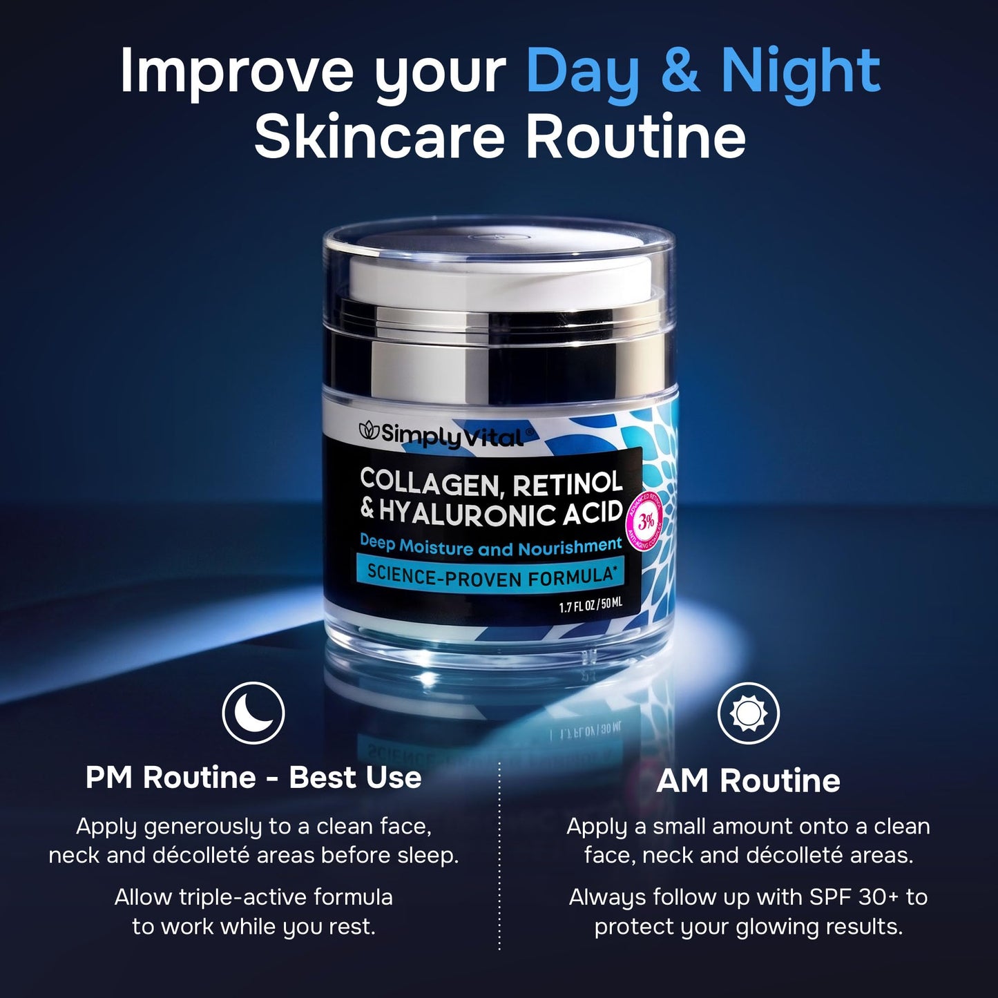 Anti-Aging Face Moisturizer with Retinol, Collagen & Hyaluronic Acid - Moisturizer Face Cream for Women & Men - Visibly Firming & Hydrating Neck Cream - Day & Night Skin Care - 1.7 fl oz (Pack of 2)