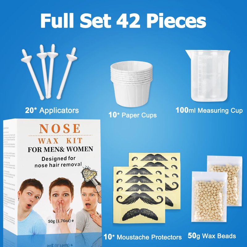 Nose Wax Kit Men, Nose Ear Hair Waxing Kit for Men and Women with 120g Wax, 65 Sticks, Nose Ear Hair Removal Kit, USB Fast Heat, Smart Constant Temp, Multi-Accessories, Black