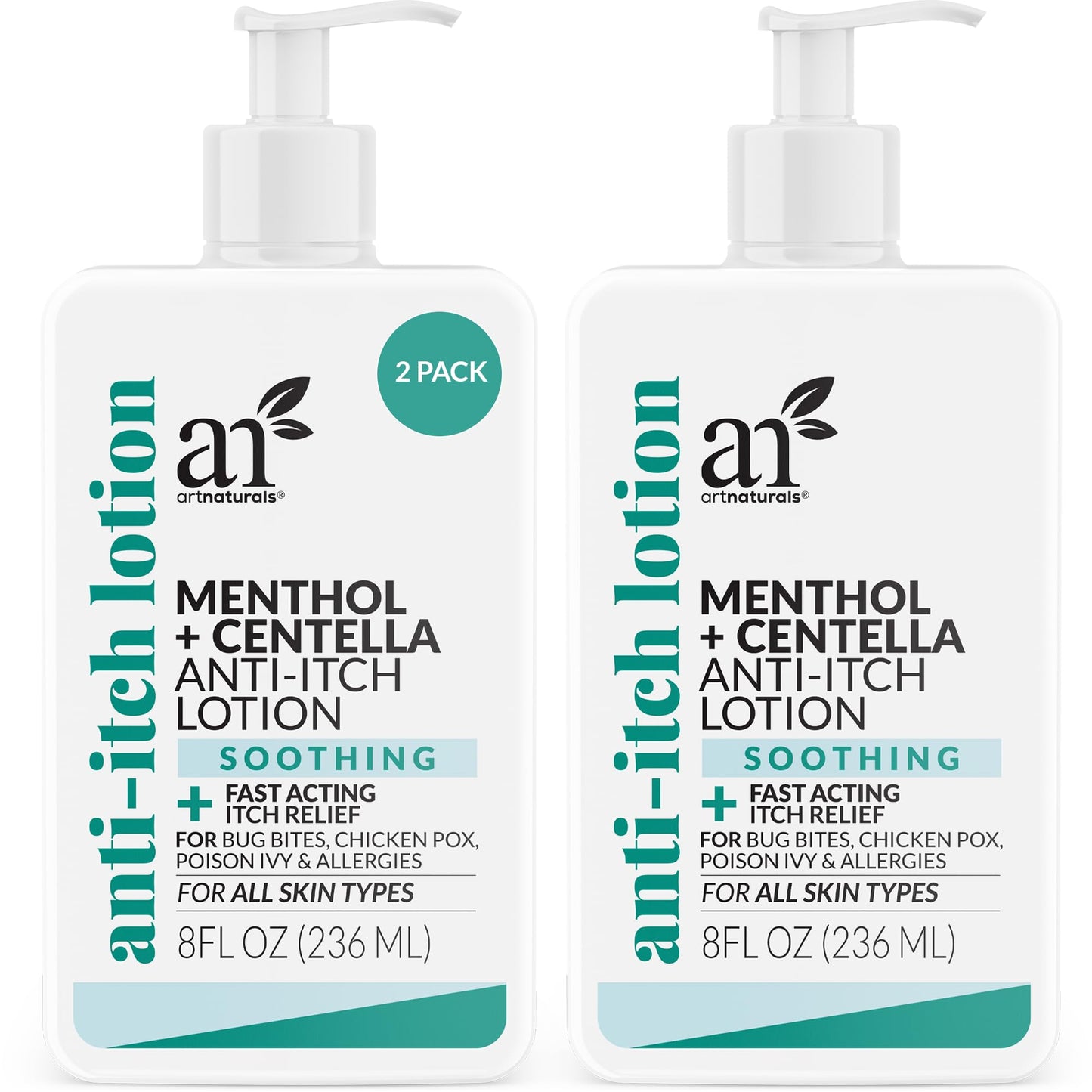Artnaturals Anti-Itch Lotion with Menthol & Centella – Soothing Relief for Bug Bites & Minor Skin Irritations – Fast-Absorbing, Non-Greasy Hydrating Lotion – 8 fl oz (2-Pack)