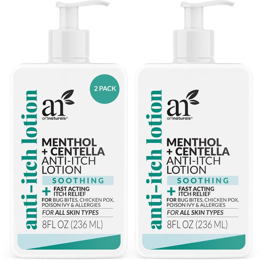 Artnaturals Anti-Itch Lotion with Menthol & Centella – Soothing Relief for Bug Bites & Minor Skin Irritations – Fast-Absorbing, Non-Greasy Hydrating Lotion – 8 fl oz (2-Pack)