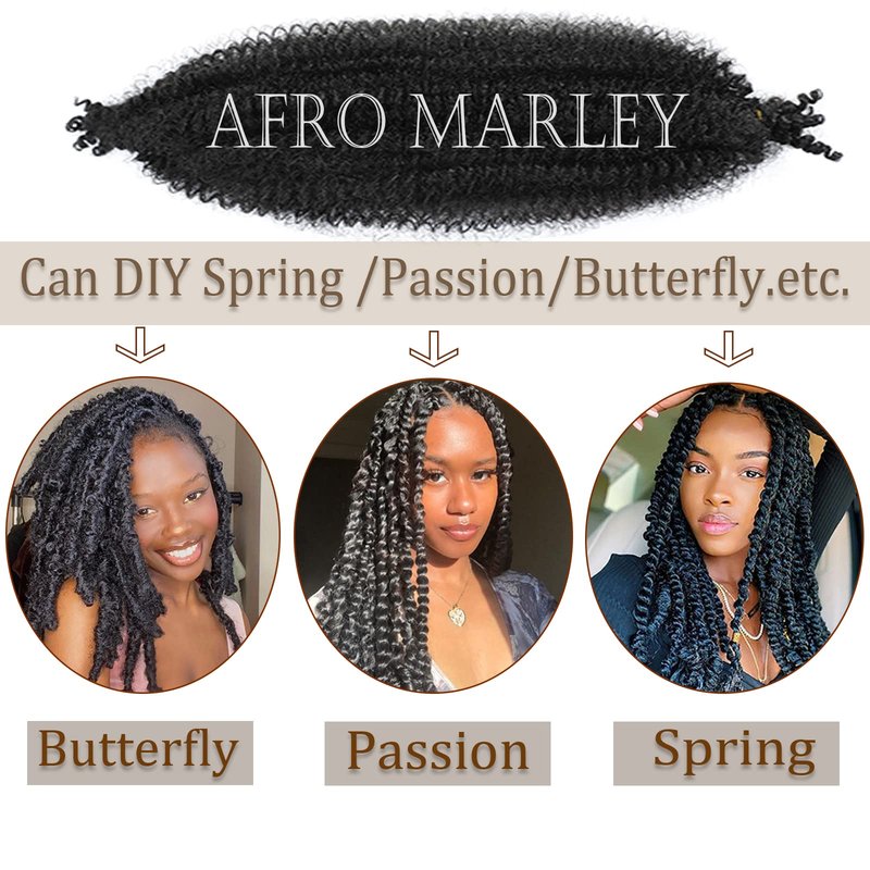 Kossys 8 Packs Springy Afro Twist Hair 16 INCH Pre-fluffed Naturaly Twist for Protective Styling Marley Crochet Twist Braiding Hair for Black Women (22inch, Black)