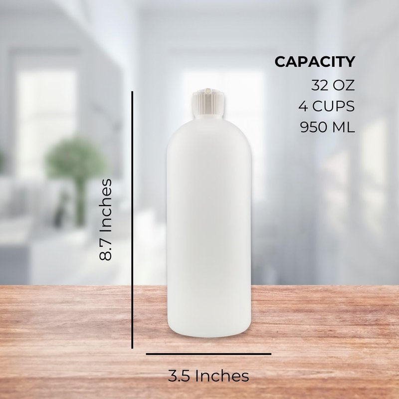 Cornucopia Brands 32oz Flip Top Plastic Squeeze Bottles (4-Pack); XL Dilution Bottle for Shampoo, Dog Grooming, Liquids Mixing, Squirt Spout