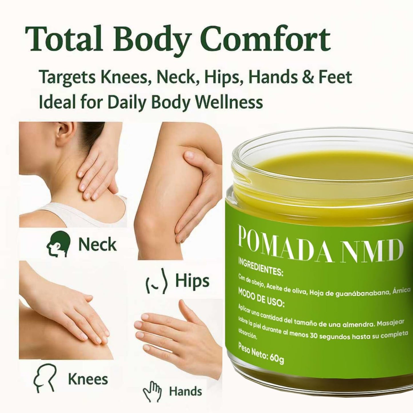 Dotkara Pomada NMD, Pomada NMD para Dolor, Joint & Muscle Support Cream for Knee, Neck, Hip, Hands, Feet, with Soursop, Arnica, Olive Oil, Beeswax and Hemp Seed Oil, Non-Greasy 2oz Cream (1)
