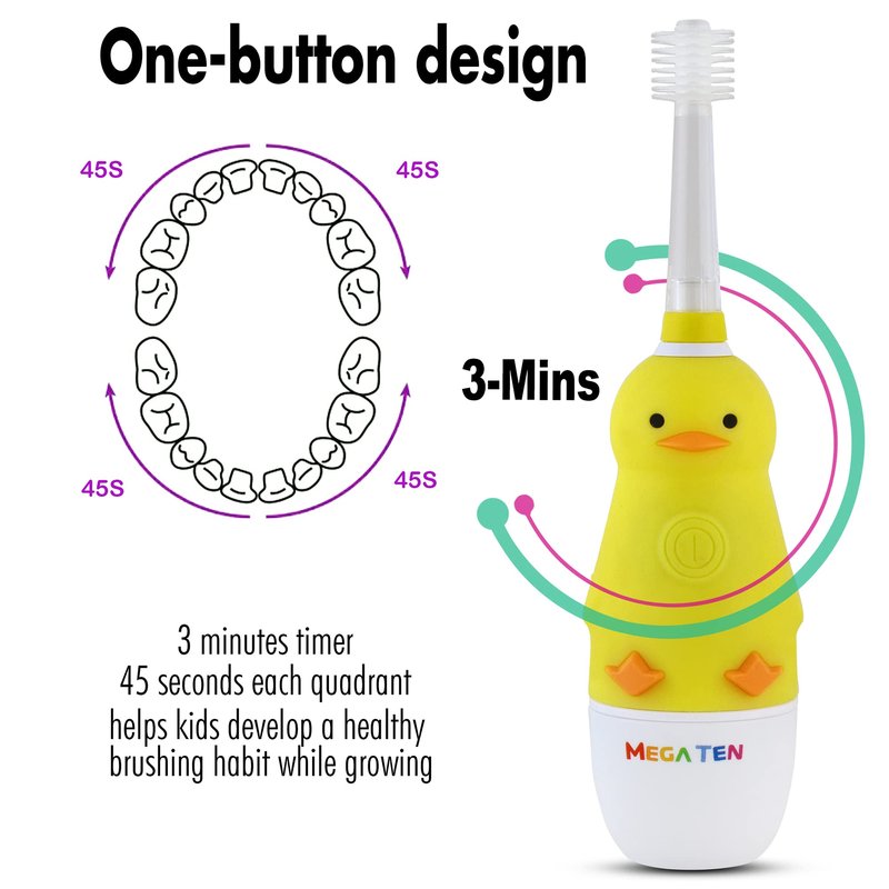 Brilliant Kids Sonic Electric Toothbrush Characters with Flashing Lights and Fine Bristles - Fun Brushing for Parent and Child, Ages 3-8, Duck