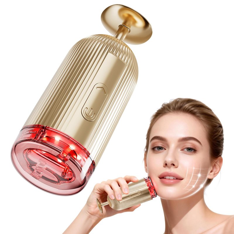 Face Massager Tool with Suction Shot 2026, 4 Color Facial Red Light Therapy, Beauty Device for Face, Face Massager for Double Chin & Lifting & Wrinkle Reduction, Portable Skin Care Tools, Rose Gold