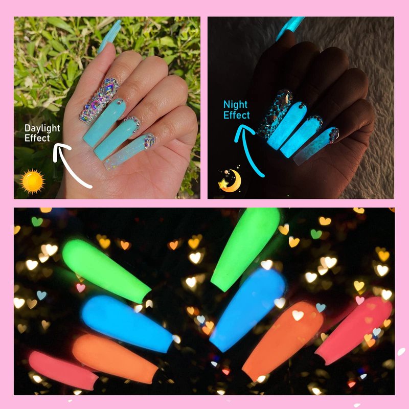 SAVILAND Glows in The Dark Nail Polish Set 24 Holiday Brighrly Colors Luminous Quicking-drying U V Neon Gel Nail Polish Set Reflective Glow Effect Full Coverage Easy to Use Gel Polish Holiday Gifts