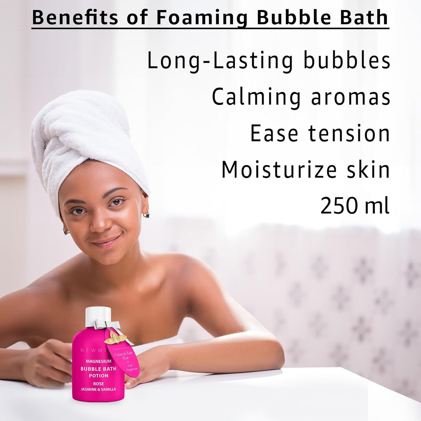 Magnesium Bubble Bath - Relaxing Rose Jasmine Vanilla Foam for Sore Muscles | Moisturizing Epsom Salt Spa Gift for Women