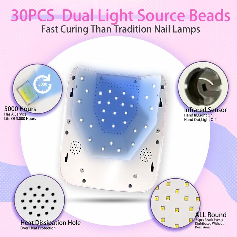 UV LED Nail Lamp - 72W Rechargeable Cordless Nail Dryer with 5 Timer Settings | Fast Gel Polish Curing for Salon & Home