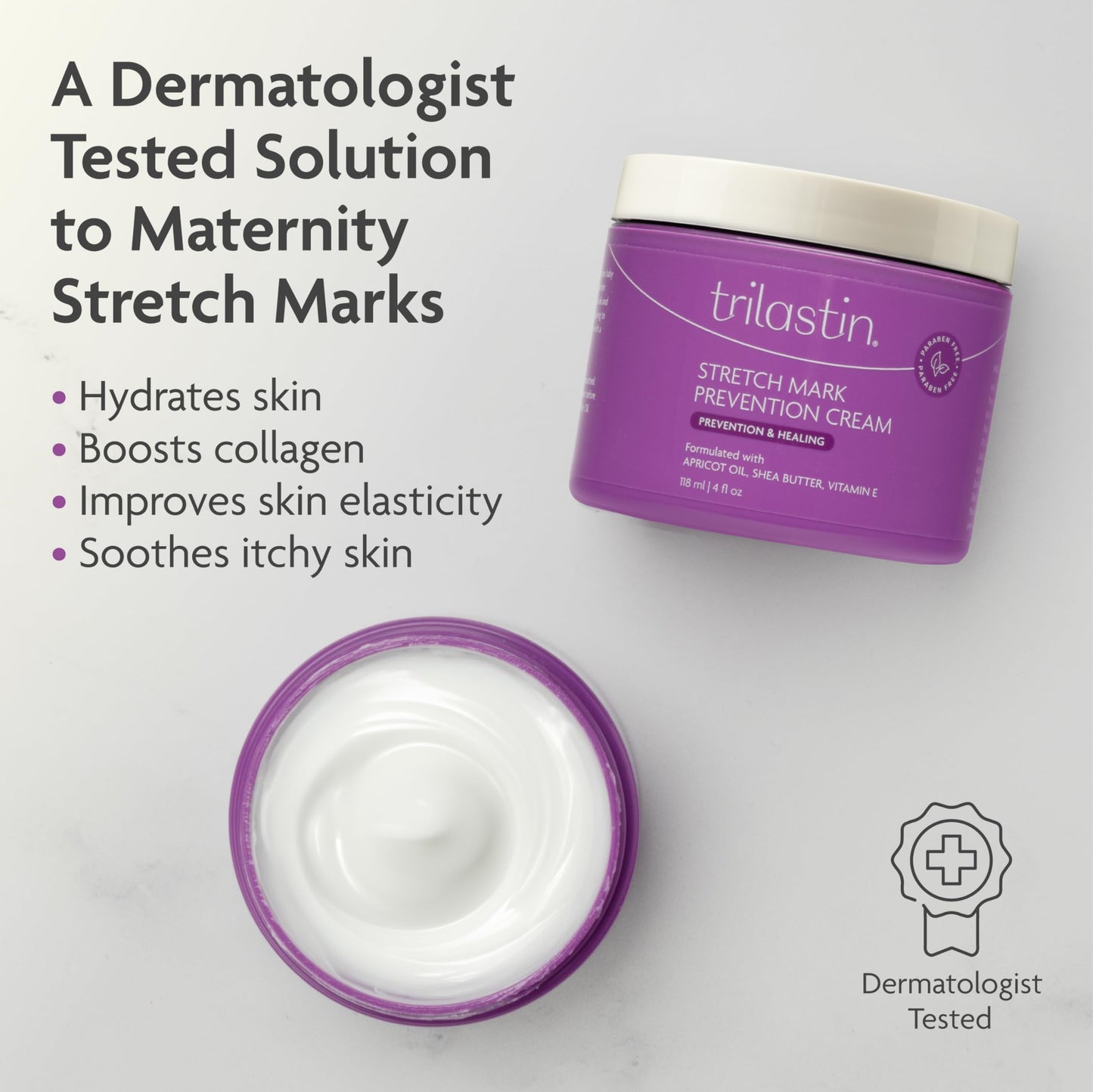 Trilastin Maternity Stretch Mark Prevention Cream (4oz) Bundle with Nourishing Body Oil (3.4oz) | Pregnancy Must-Have | Gift for First-time Moms | Hypoallergenic Postpartum Skincare | 1 Month Supply
