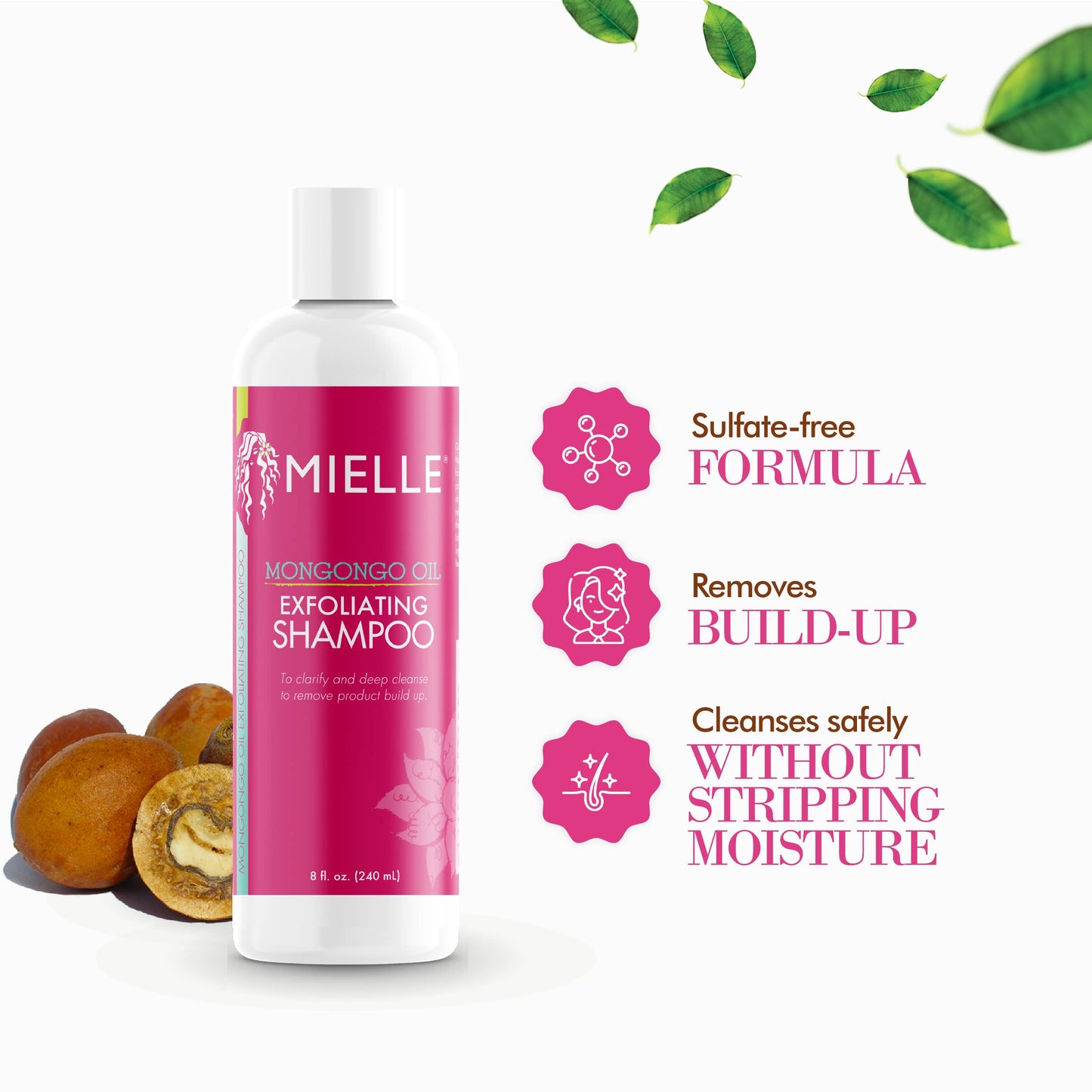 Mielle Organics Mongongo Oil Exfoliating Hair Shampoo - Sulfate-Free Shampoo & Scalp Exfoliator to Remove Dirt, Oil & Product Build-Up - Maintains Essential Moisture (8 Fl Oz)
