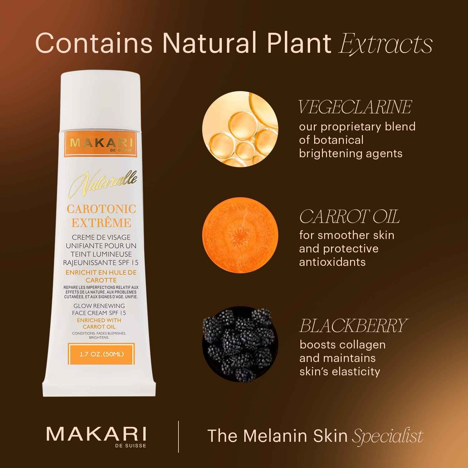 Makari Naturalle Carotonic Extreme Glow Renewing Face Cream SPF15 (1.7 oz) | Brightens, Moisturizes, and Rejuvenates Skin | Helps Diminish Acne, Control Oily Face, and Minimize the Appearance of Aging