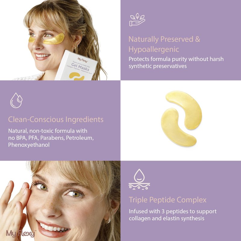 My Flexy Under Eye Patches, 24K Gold Under Eye Mask for Puffy Eyes and Dark Circles & Undereye Bags, Collagen & Peptides Skincare, Gold Eye Masks, Gifts for Women, Vegan Self Care