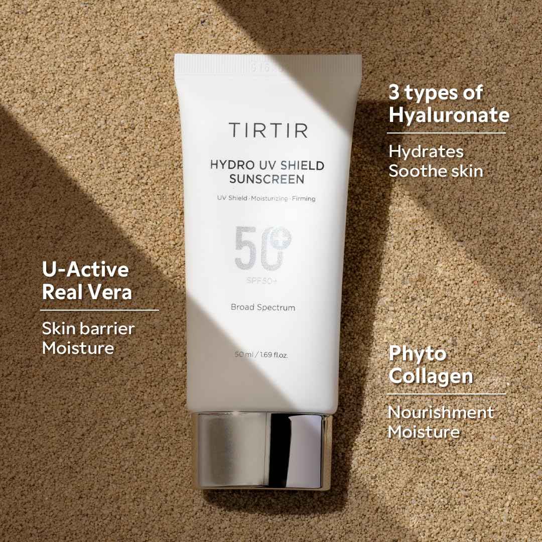 TIRTIR Hydro UV Shield Sunscreen | SPF 50+ Broad Spectrum UVA UVB Korean No White Cast Face Sunblock, 1.69 Fl Oz