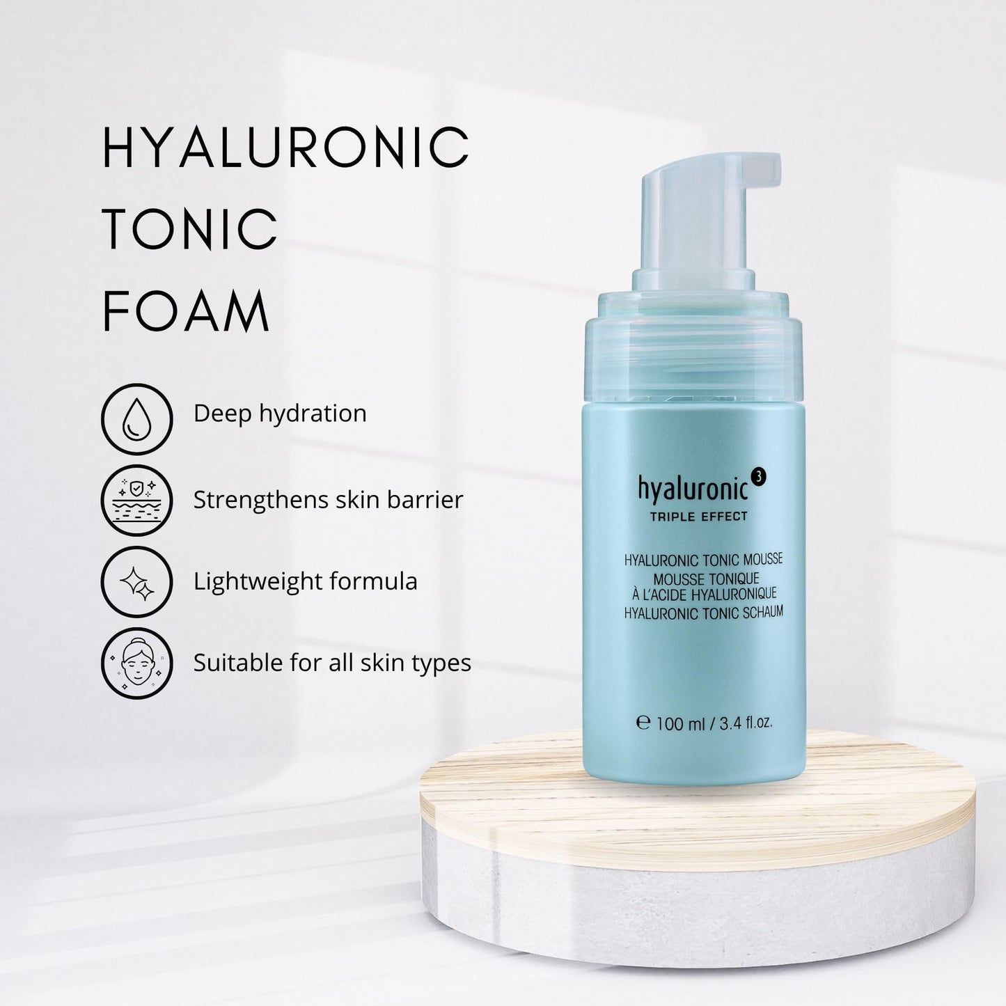 être belle Hyaluronic Triple Effect Tonic Mousse, Skin Care for Women, Hydrating Toner Foam, Made with Hyaluronic Acid, Witch Hazel & Kiwi Extract for All Skin Types, 100 mL