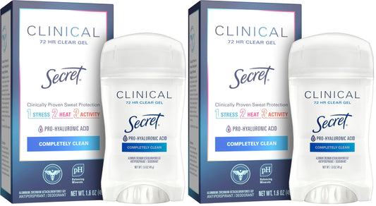 Secret Clinical Strength Clear Gel Women's Antiperspirant & Deodorant Completely Clean Scent 1.6 Oz, 1.600 Fluid Ounce (Pack of 2)
