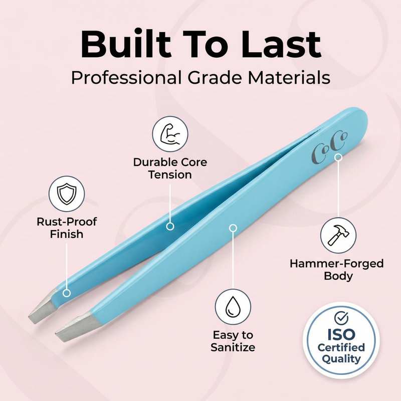 Cocos Precision Tweezers for Women Facial Hair - Stainless Steel Tweezers for Women and Men - Ideal for Eyebrow Shaping and Ingrown Hair Removal - Slanted Tips, Durable and Ergonomic Grip Design