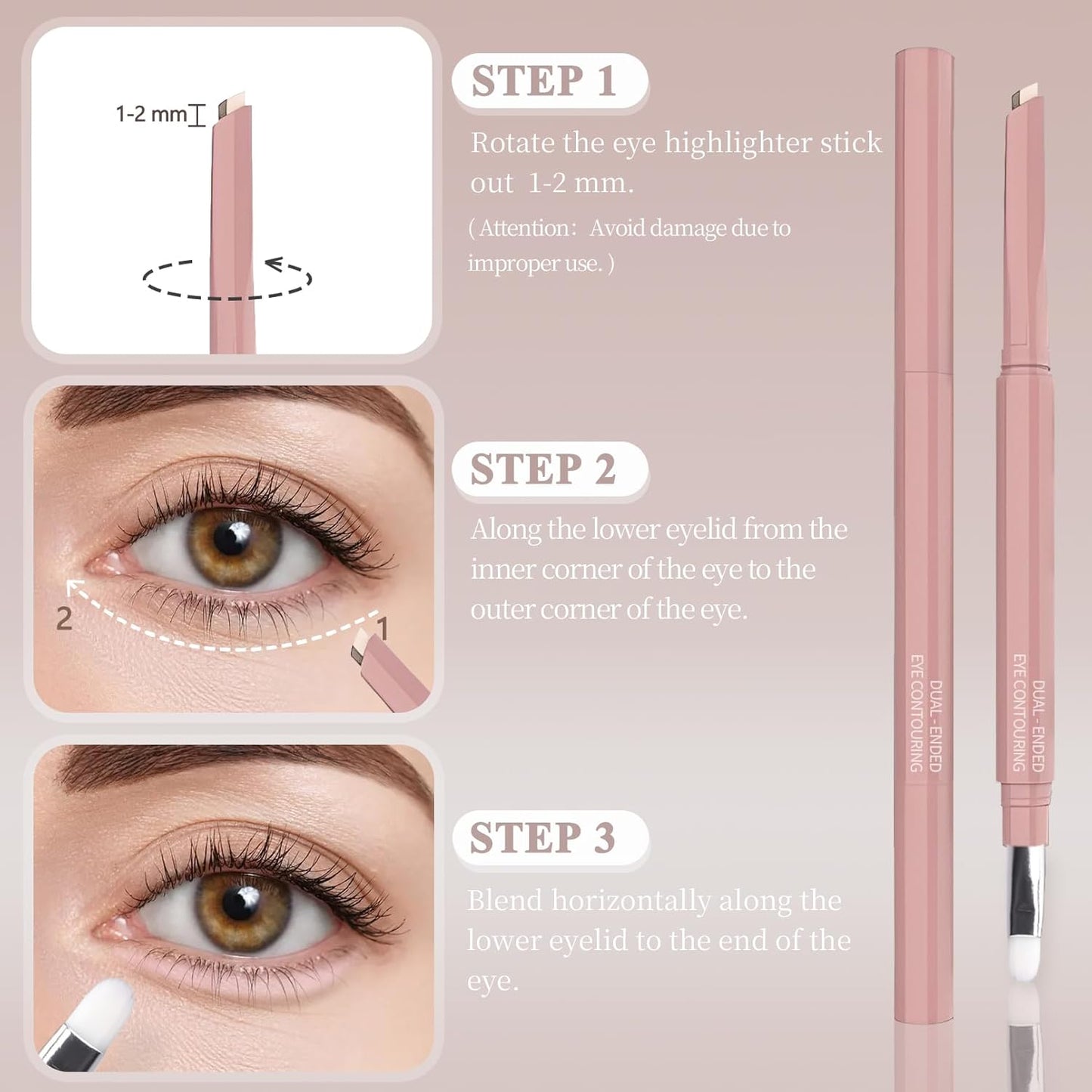 Under Eye Highlighter Stick - 2PCS Waterproof & Smudge-Proof Brightener Pencil | Beige