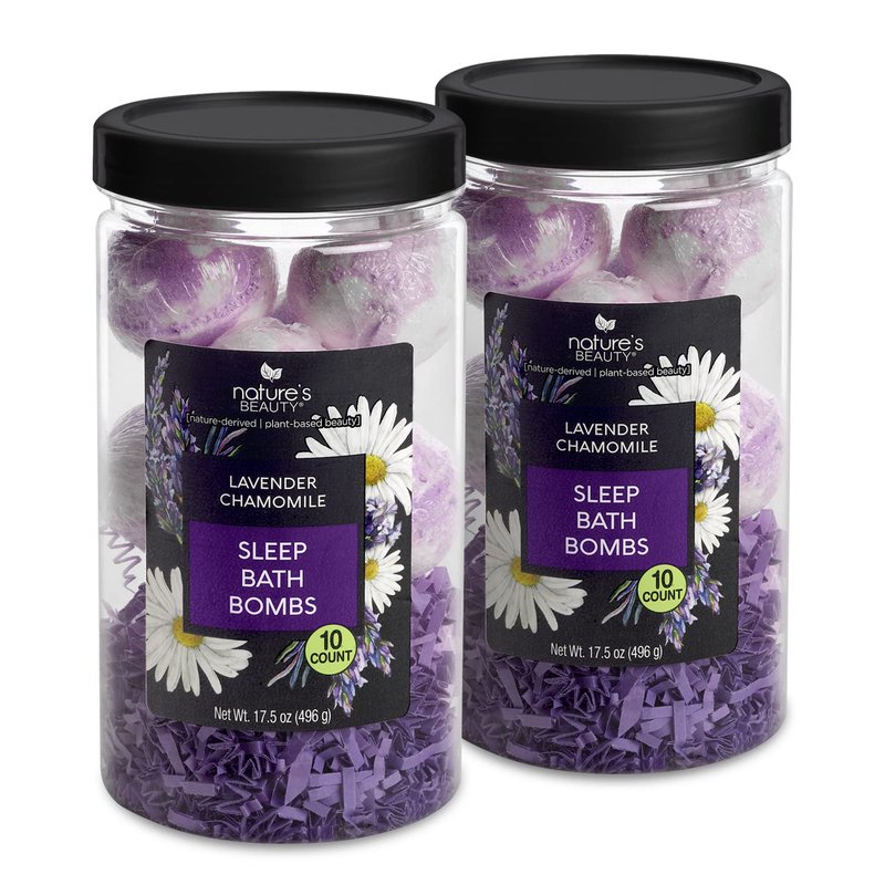 Nature’s Beauty Lavender Chamomile Sleep Bath Bomb Gift Set - Relaxing Spa Soak with Coconut Oil & Witch Hazel - Vanilla Citrus Scent - 2 Pack, 17.5 oz