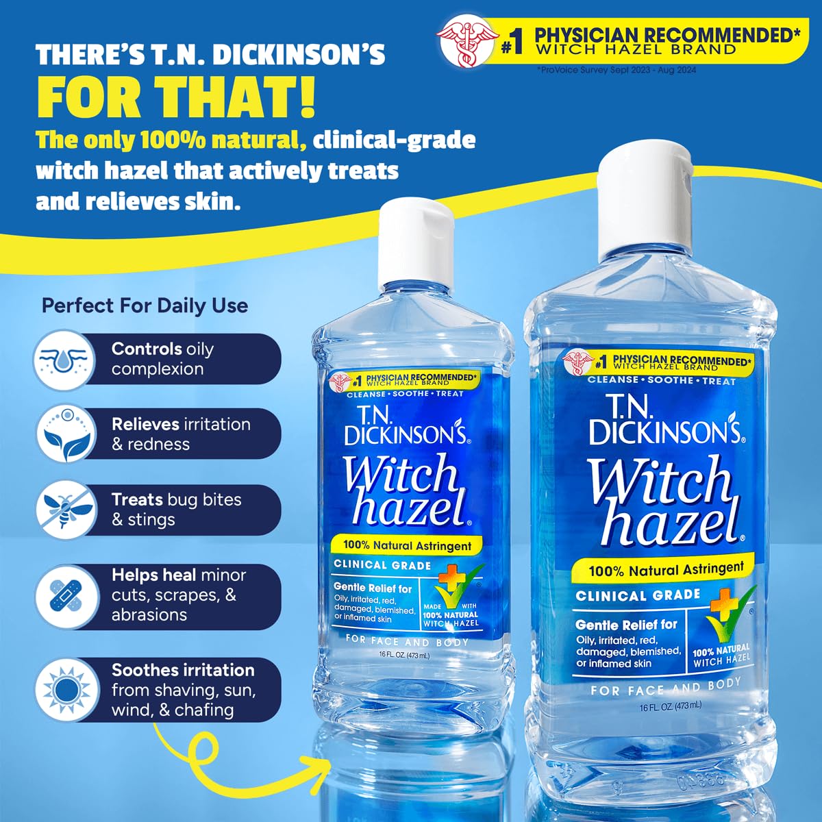 T.N. Dickinson's Astringent | 100% Natural Witch Hazel | 16Fl Oz | 6 Count
