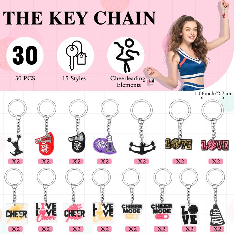 Huquary 91 Pcs Gifts for Cheerleader Cheer Gifts Bulk Cheer Makeup Bag & Keychain & Bracelet & Waterproof Stickers for Women Girls Teammates Gift Team(Black)