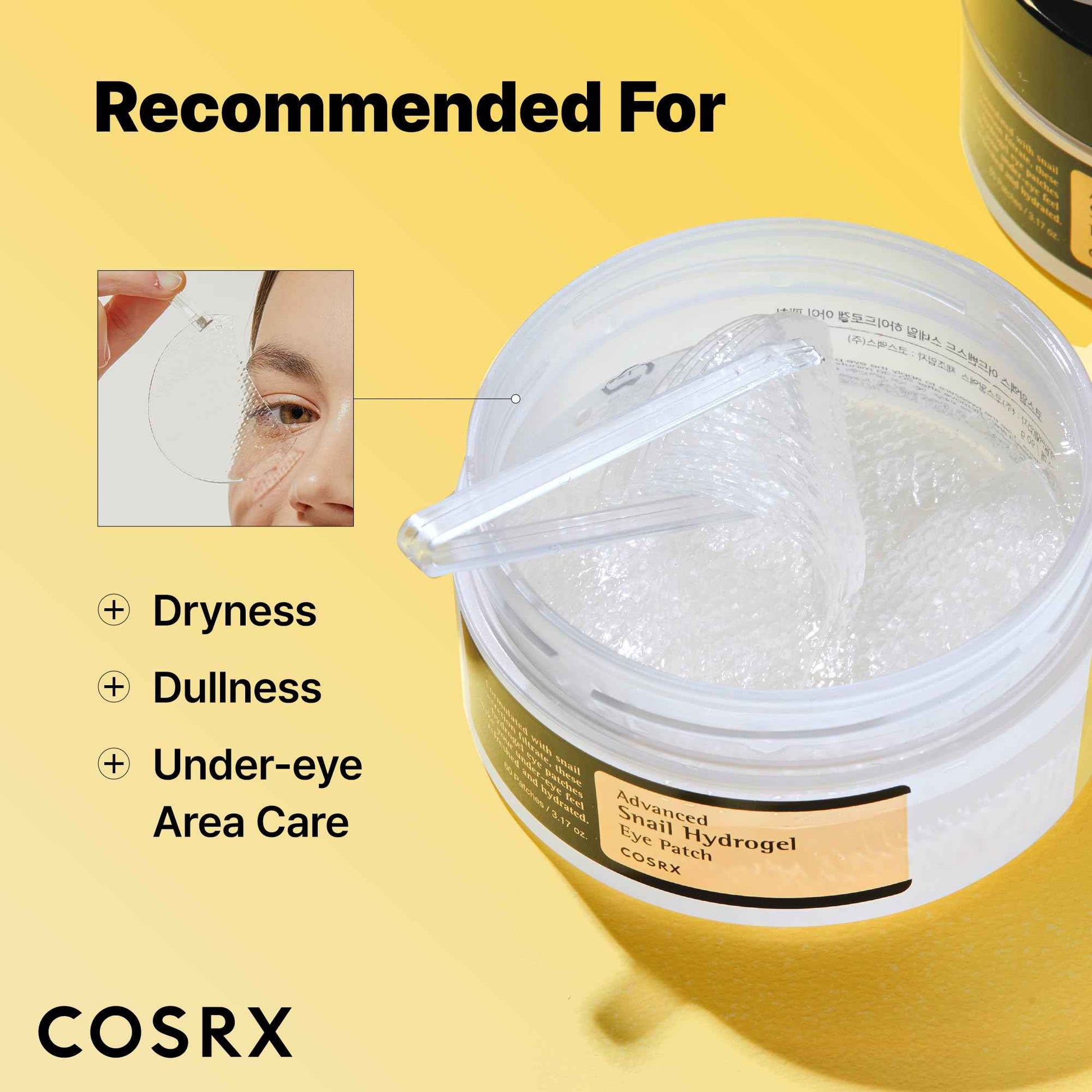 COSRX Advanced Snail Hydrogel Eye Patch (60pc), Gel Serum Mask, Puffy Undereye Treament, Fine Lines, Refresh, Hydrate| Paraben free, Korean Skin Care