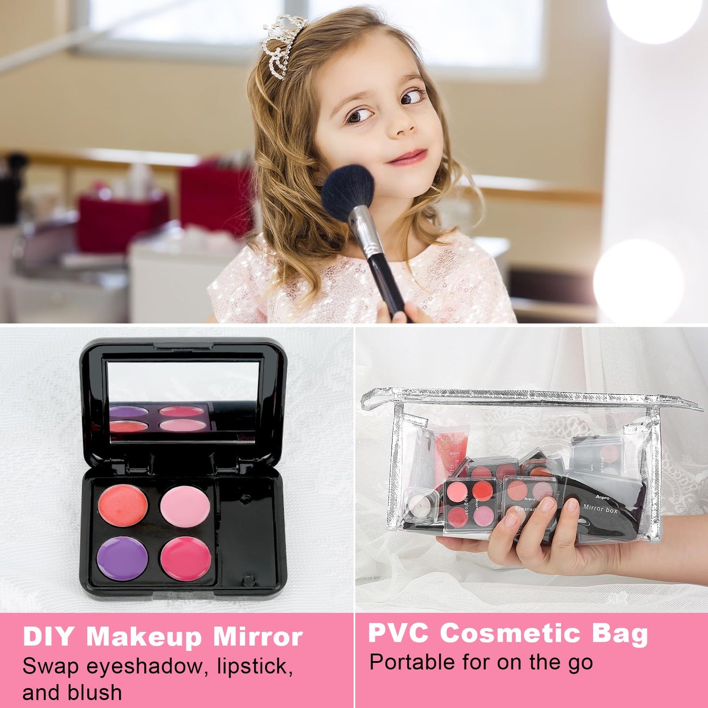 Anpro All-In-One Makeup Kit for Girls 10-12 with Case, Pro Teen Makeup Set, Tween Makeup Kit for Teens Women, Full Make Up Starter Kit with Brushes, Lipstick, Eye Shadow, Palette, Blush, Glitter Gel