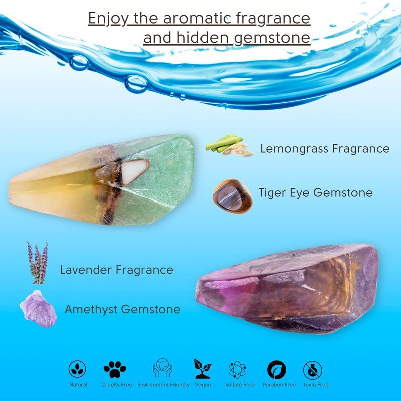 Gemstone Soap with Real Crystals - Earth & Home Decorative Crystal Soap | Moisturizing & Scented Gift for Women
