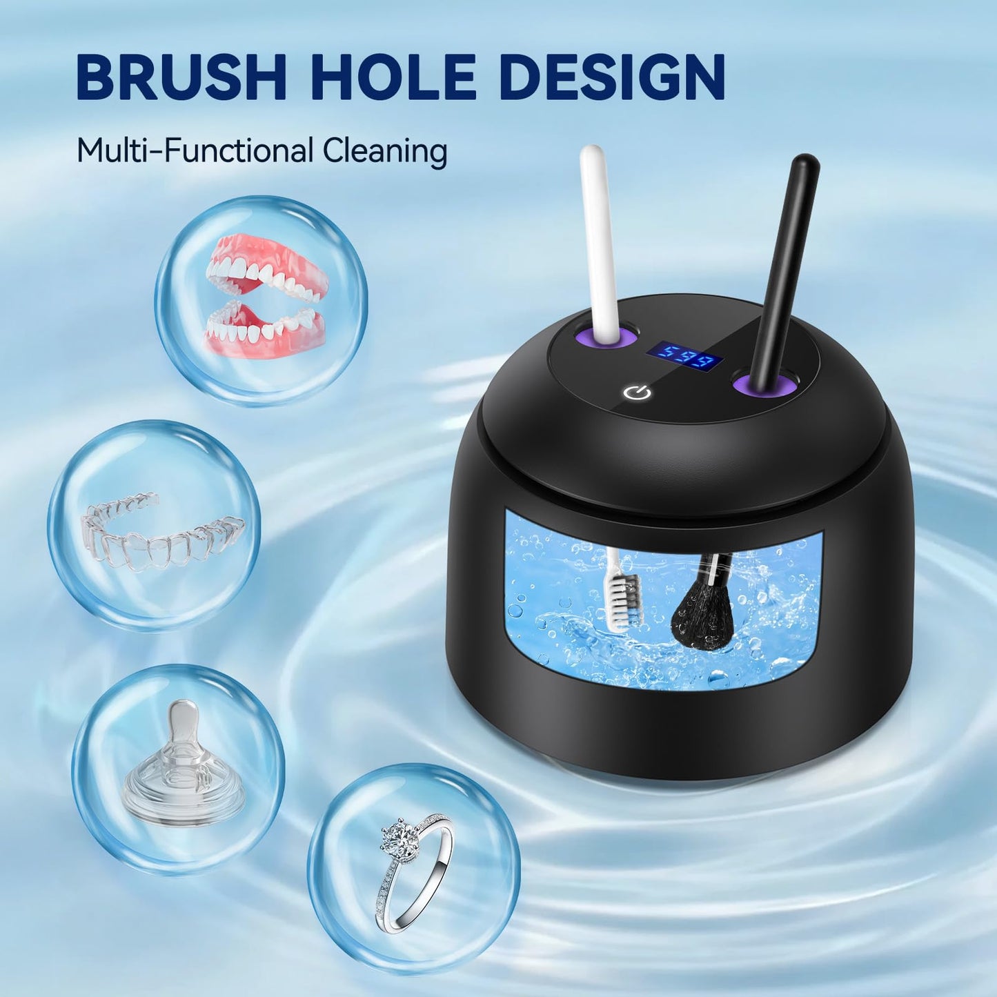 Ultrasonic Retainer Cleaner Machine - 45±3kHz Frequency,with Digital Timer, Auto Lift Tray,UVC+UVA Lamp,IPX6 & SUS304 Tank,Dental Clean Pod for Denture,Aligner,Jewelry,Toothbrush